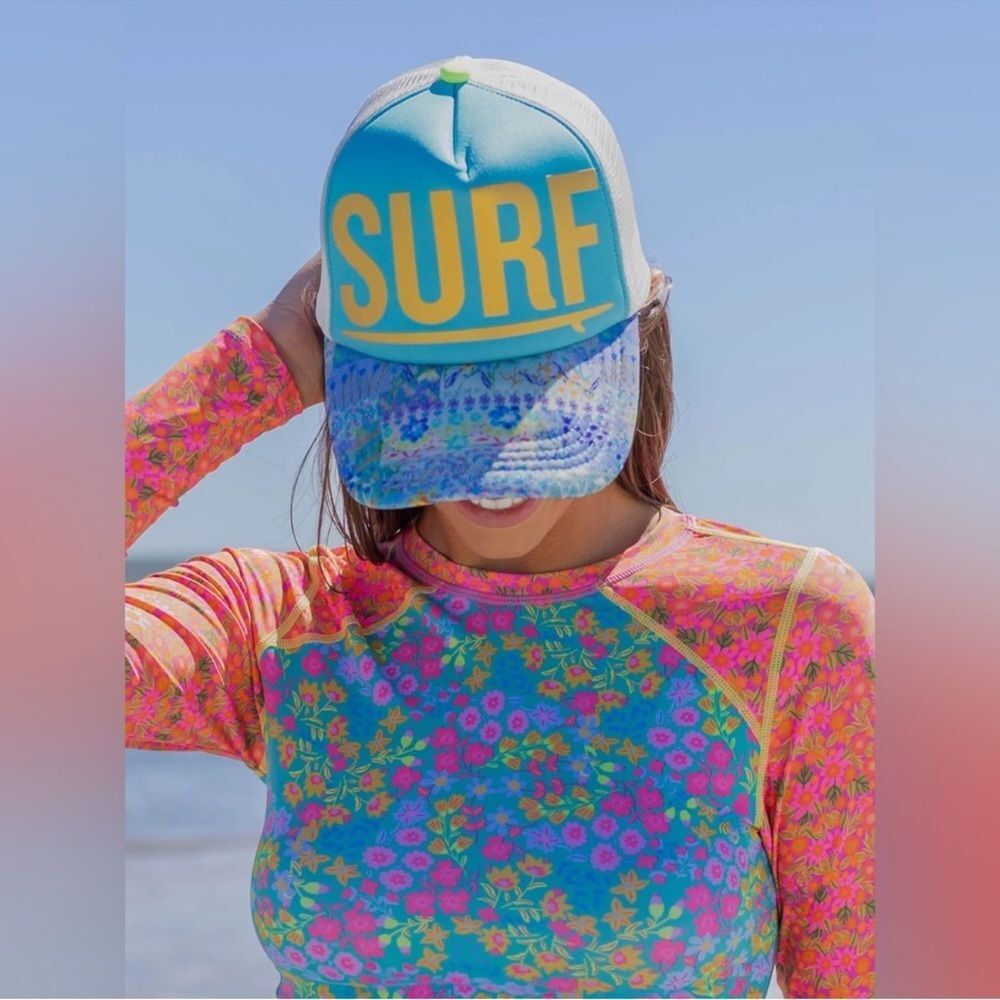 Surf Hat~ from Natural Life surf logo with micro floral bohemian beach time cap